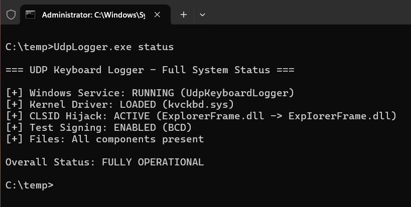 UdpLogger Status Command